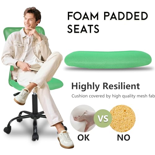 Image of Mesh Office Chair Desk Chair Computer Chair with Ergonomic Lumbar Support Without Arms Adjustable Swivel Rolling Chair for Men(Green)
