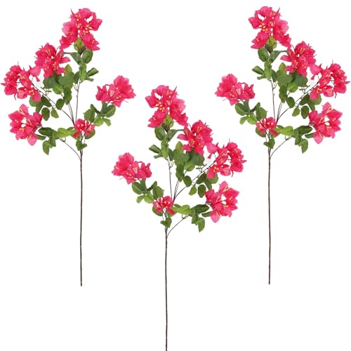 Tozeurty Bougainvillea Artificial 3 Stems 15branches Vibrant Pink Artificial Flowers Large Bougainvillea 36.2