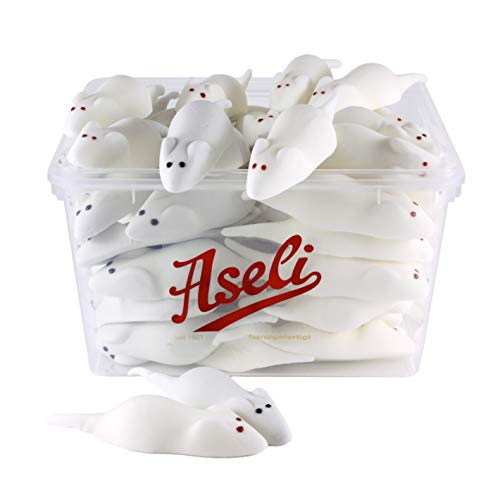 660g Weisse und graue Riesenmäuse | Aseli | Mäusespeck | Schaumzucker-Ware | süße Schaum-Mäuse | Speckmäuse im wiederverschließbarer Box | Schaumzucker-Figuren handgefertigt | glutenfrei | laktosefrei