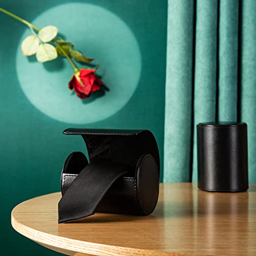 Sanqianwan Tie Case Necktie Organize Box Travel Cylinder Leather Men’s Anti-Wrinkle Storage Portable Tie Roll For Travel Business Gift(Black) #TOP4
