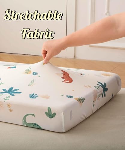 Image of SDY Jersey Dinosaur Crib Sheets for Baby Boys and Girls,52 inchx28 inchx8, 2 Pack, Cute Kawaii Standard Oval /Retangle Fitted Crib Sheets for Toddler,Super Soft Breathable