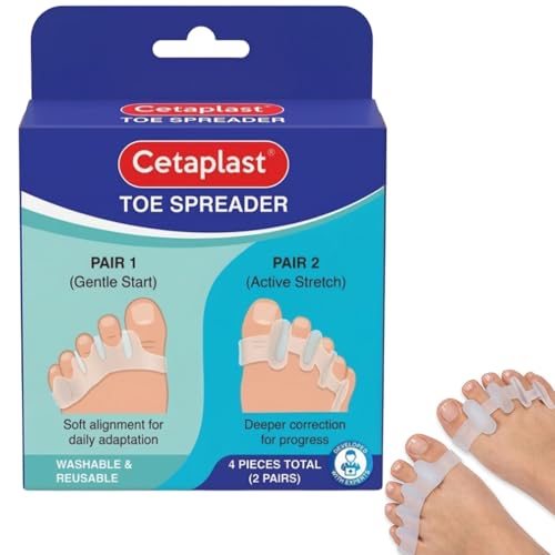 Image of Cetaplast Bunion Corrector and Toe Straightener (2 Pairs) - Medical Grade Silicone Toe Separators for All-Day Pain Relief & Alignment - Includes Pairs for Gentle Start & Active Stretch Support for Men & Women