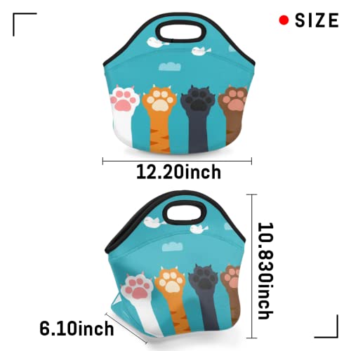Neoprene Lunch Bags Cute Animal Cat Paw Small Insulated Lunch Box For Boy Girls Soft Lightweight Lunch Tote Handbag For Women Men School Work Office Mini Cooler Thermal Meal Prep Bags #TOP2