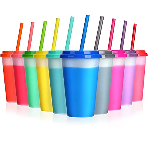 Plastic Kids Cups With Lids And Straws - 10 Pack 12 Oz Reusable Tumbler With Straw | Color Changing Cup With Lid Adults Bulk Travel Tumblers Drinking Cups For Cold Coffee #TOP7