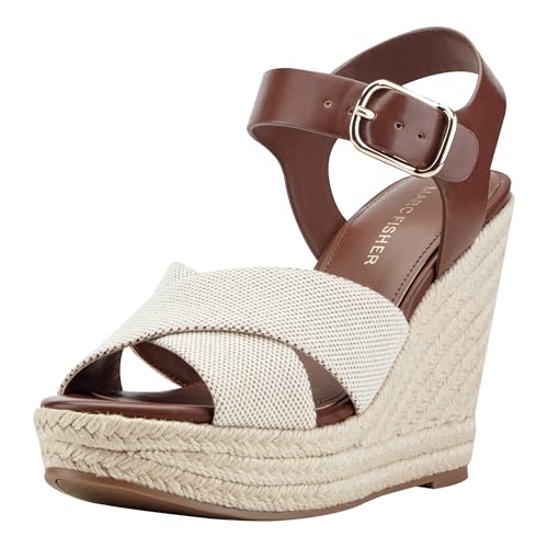 Marc Fisher Women's Herve Wedge Sandal, Cognac/Beige 210, 9