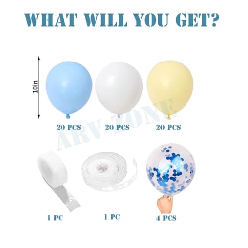 Image of ARV ZONE Yellow Blue White Balloons, 66 pcs Yellow Blue White Balloons Arch Garland Kit for Birthday Wedding Anniversary Baby Shower Valentine Welcome Party Decoration (Yellow Blue White Garland)