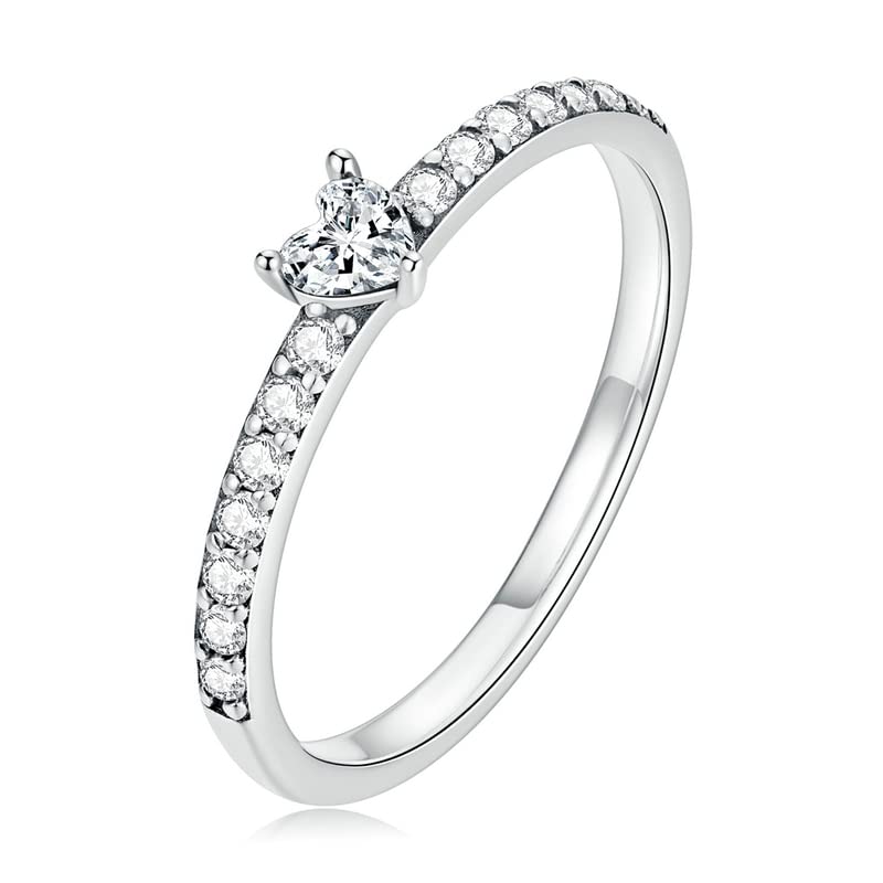 925 Sterling Silver Simple Love Heart Clear Zircon Promise Ring for Women Classic Luxury Wedding Accessories Jewelry