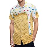 GeRRiT Ice Cream Cone Men's Shirts Single Pocket Hawaiian Casual Printed Button-Down Lapel Shirts XL