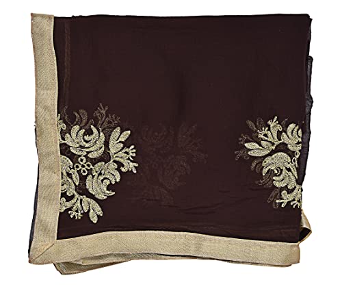 Image of Youthquake Golden Embroidered Work Chiffon Dupatta For Womens & Girls With 4 Side Gold Lace