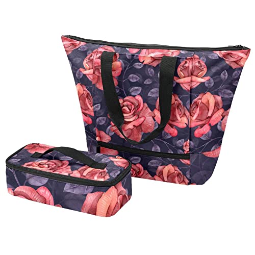 Sac fourre-tout et boîte à déjeuner isotherme avec motif de fleurs aquarelles multicolores