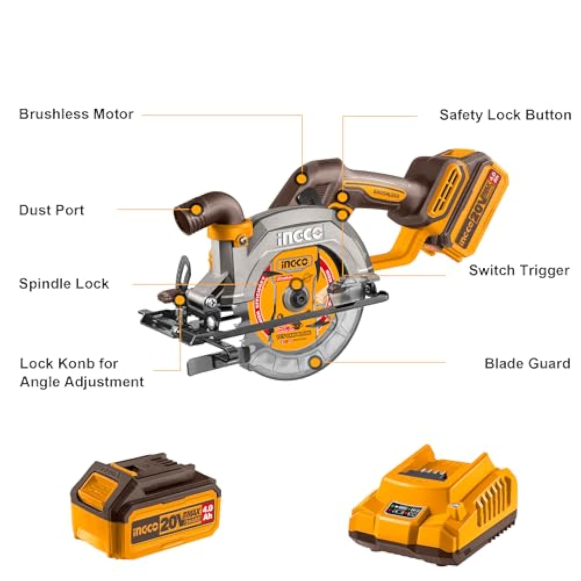 20V Cordless Brushless Circular Saw 140mm with Adjustable Bevel