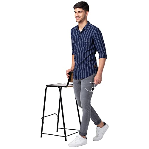 Image of Spykar Men's Slim Fit N /A Full Sleeve Striped Casual Shirts