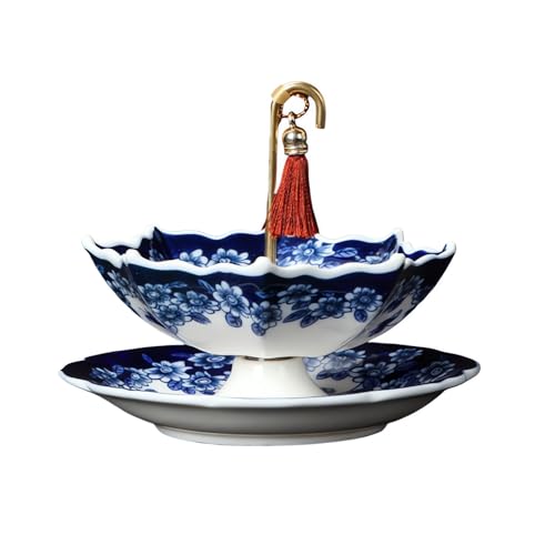 Umbrella Blue & White Ceramic Tea Strainer Loose Leaf Filter with Base