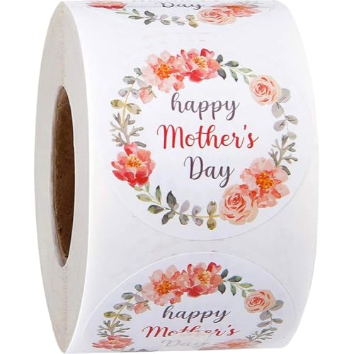 Vobumix Pegatinas para Día De Madre, Etiquetas Adhesivas Redondas con Patrón Floral, Pegatinas De Embalaje De Regalo para Manualidades, Tarjetas, Decoración De Sobres