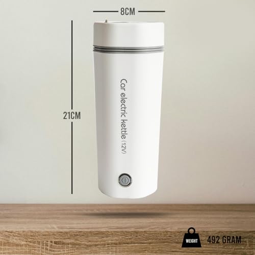 Image of Oshotto 12V Portable Electric Kettle Cup Stainless Steel Electric Kettle Auto Shut-off For Travel Camping, Road Trip Compatible with Kia Syros (350ml) - White