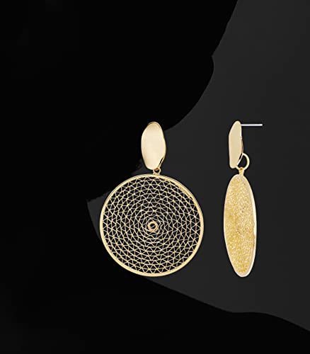 Ozel – Lightweight Filigree Dangle Earrings For Women – 14K Gold Plated / 925 Sterling Silver Plated/Matt Black Finished – Teardrop Bullet Circular Shape – Gold/Silver/Black Color (G_301266-1) #TOP1