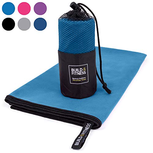 Build & Fitness Mikrofaser Handtuch. Gym Handtuch, Schwimmen Handtuch, schnell trocknend, super saugfähig, leicht, kompakt, antibakteriell. Fitness, Outdoor, Camping. 100x50cm.