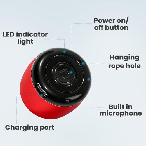 Image of Best Mini Portable Bluetooth Speaker with HD Sound & Bass I Smallest Wireless Bluetooth Speakers for Phone /PC /Tablet I Photo Selfie Button Answer Phone Calls I Cute Tiny Speaker (Red)
