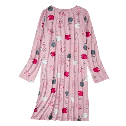 Image of American Trends Nightgowns for Women Long Sleeve Cotton Blend Sleepwear, Knee Length Night Gowns Sleepshirts House Lounge