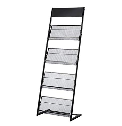 Revistero de pie de metal negro con soporte de exhibición desmontable de 4 estantes para folletos, libros y más