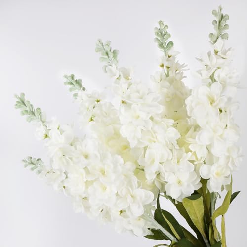 Verblomw 6Pcs Delphinium Artificial Flowers White 34.6'' Faux Larkspur Silk Flowers Long Stem Fake Snapdragon Realistic Flowers For Tall Floor Vase Home Kitchen Wedding Table Centerpieces Outdoor Decor thumb #6