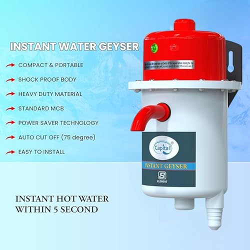 Image of CAPITAL Instant Water Geyser 1L | Portable Electric Water Heater with Auto Cut-Off | Fast Heating ABS Body | Energy-Efficient | Ideal for Bathroom, Kitchen, Office & Restaurants