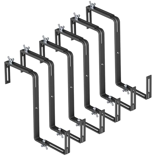 NBPUJ Adjustable Planter Box Brackets,Enhanced Bottom Support,Universal Outdoor Hanging Brackets,Flower Box Brackets for Fence Railings, Windowsill, Patio, Garden,Balcony. (6, Black)