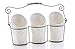 Kitchen Utensil Holders (4 Pieces) - 3 Ceramic Utensil Crocks (4" Dia x 7" H each) & 1 Metal Caddy - White & Embossed Design