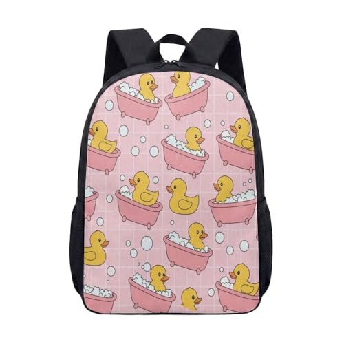 Bonita mochila para bañera de 17 pulgadas, diseño de pato amarillo y rosa, mochila escolar de dibujos animados Kawaii para niños, estudiantes, niñas, papelería, viajes, 01., L, Minimalista
