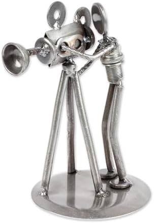 NOVICA Artisan Handmade Iron Statuette Recycled Metal Auto Parts Sculpture Eco Friendly Mexico Metallic Upcycled [7.25in H x 4.1in W x 4.1in D] 'Rustic Camera Man' image 5