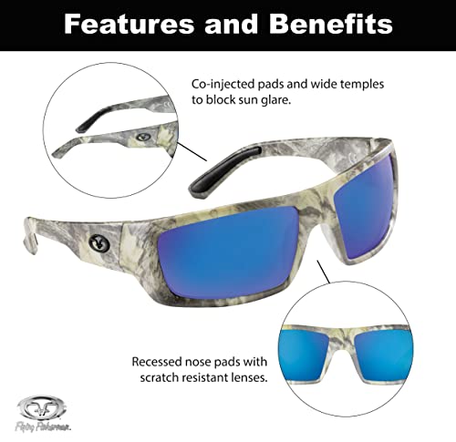 Flying Fisherman Sargasso Wrap Around Polarized Sunglasses, Matte Camo Frame/Smoke-Blue Mirror Lens, Medium3