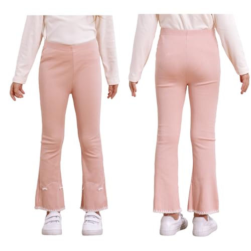 Kids Girl's Elastic Waisted Flare Leg Pants Ruffle Leggings Stretchy Bootcut 2-12 Years