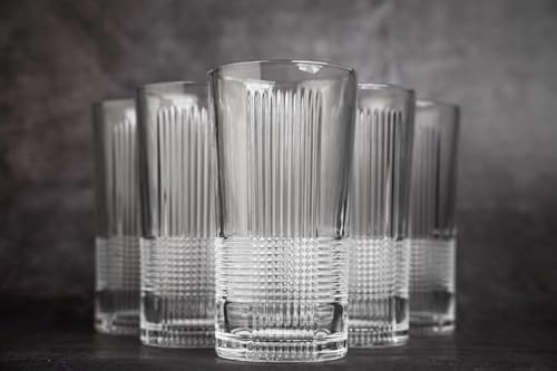 Image of WRINGO 350 ML Water Glasses Transparent Long Glass | Highball Glasses | Juice Glass | Plaza Tumbler Set of (6) (WR-02)