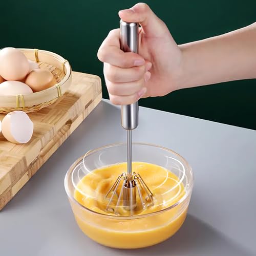 Stainless Steel Semi-Automatic Whisk Stainless Steel Egg Whisk Hand Push Rotary Blender Versatile Hand Push Mixer Stirrer Tool