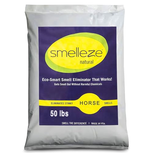 SMELLEZE Natural Horse Stall Refresher & Odor Eliminator: 50 lb. Granules. Rids Urine & Stool Smell. Keeps Stall Drier. Unscented & Safe