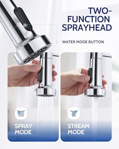 Image of LUFEIDRA Kitchen Faucet with Pull Down Sprayer and Soap Dispenser, High Arc Spring 304 Stainless Steel Single Handle 1 or 3 Hole 2 Mode for Farmhouse (Polished Chrome), Pot Filler Faucets