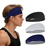 Kapsuen Sport Stirnband Herren - 3 Stück Haarband Damen Sommer, Leichtes & Elastisch Anti Schweißband für Yoga Workout Laufen Fitness (Schwarz + Hellgrau + Saphirblau)