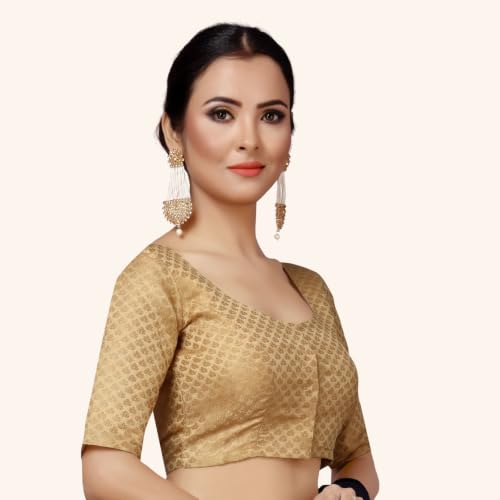 Image of Studio Shringaar Women's Zari Brocade Stitched Elbow Length Sleeves Saree Blouse