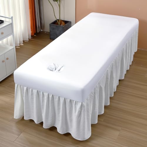 LDLCYCN White,185 * 70cm, Waterproof Massage Bed Cover with Face Hole SPA Massage Couch Protective Cover Beauty Bed Fitted Sheet Mattress Cover for Tattoo Table Beauty Salon Bed Washable