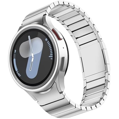 FULLIFE Compatible with Samsung Galaxy Watch 7 6 5 4 Band 40mm 44mm, Stainless Steel Metal with Magnetic Clasp No Gap Band Galaxy Watch 5 Pro/Classic 6/Classic 4/FE for Men 47mm 46mm 45mm, Silver Cover