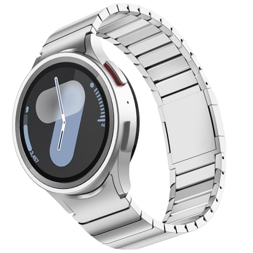 FULLIFE Compatible with Samsung Galaxy Watch 7 6 5 4 Band 40mm 44mm, Stainless Steel Metal with Magnetic Clasp No Gap Band Galaxy Watch 5 Pro/Classic 6/Classic 4/FE for Men 47mm 46mm 45mm, Silver