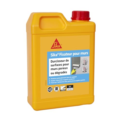 SIKA - Durcisseur de surfaces, antipoussière, sur murs poreux - Sixa Fixateur pour murs, Blanc - Intérieur/Extérieur - Favorise l'adhérence des peintures et des papiers peints - 2L