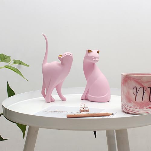 Statuette chat moderne rose, le cadeau idéal pour amoureux des chats