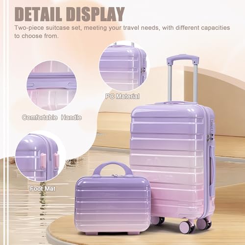 Image of 14 inch /20 inch 2-Piece Set PC Spinner Wheel Luggage with Gradient Color and Combination Lock(Pink Purple)