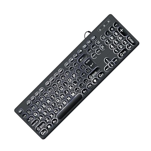 Teclado de computadora impreso grande con cable USB, retroiluminación blanca con letras grandes para personas mayores e individuos inferiores