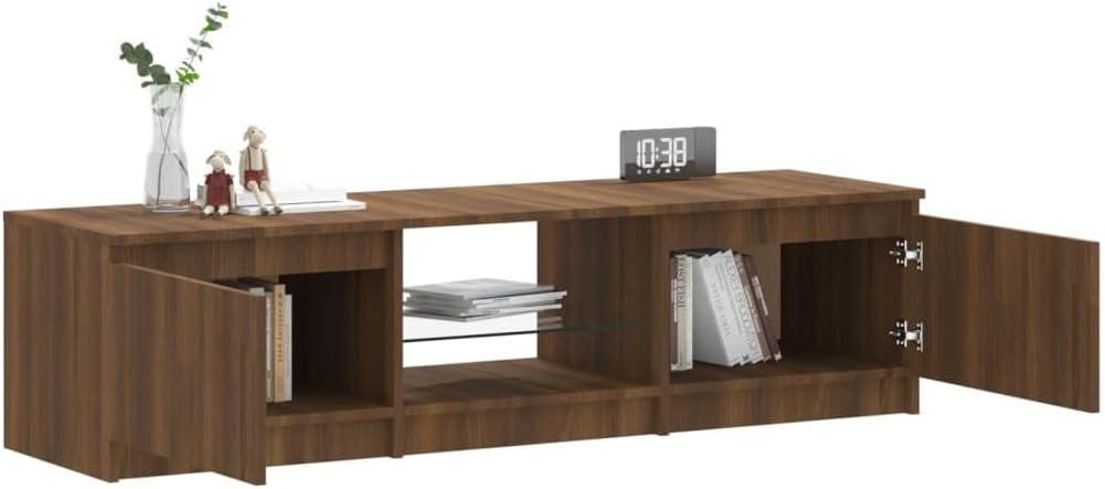 VidaXL TV stand with doors open, revealing storage compartments and a central glass shelf.