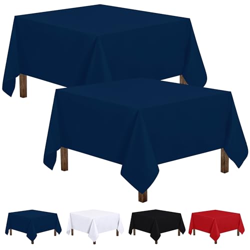 Utopia Kitchen 2 Pack Square Table Cloth [54x54 Inches, Navy Blue] Stain and Wrinkle Resistant Tablecloth Washable Polyester Cover for Dining, Buffet Parties, Picnic and Weddings
