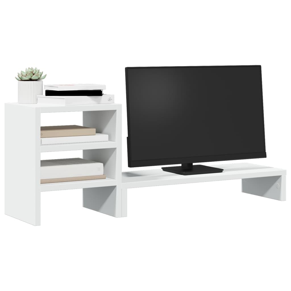Supporto per monitor in legno bianco con organizer da scrivania, 80 x 20 x 30 cm, portata 35 kg, per scrivania del computer, scrivania, home office, ergonomico e facile da pulire