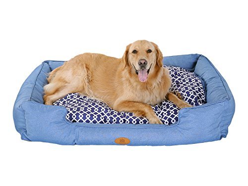 PLS Birdsong Trellis Bolster Extra Large Dog Bed, Pet Bed, Cat Bed, Blue, Extra Large, Removable Cover, Completely Washable, Dog beds for Extra Large Dogs