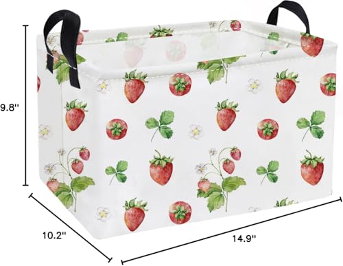 Image of Essme Rectangular Kids Baskets,Strawberry Storage Box,Cute Basket for Kids with Handles for Room Decor, Book Bins,Shelf Basket.(Strawberry)
